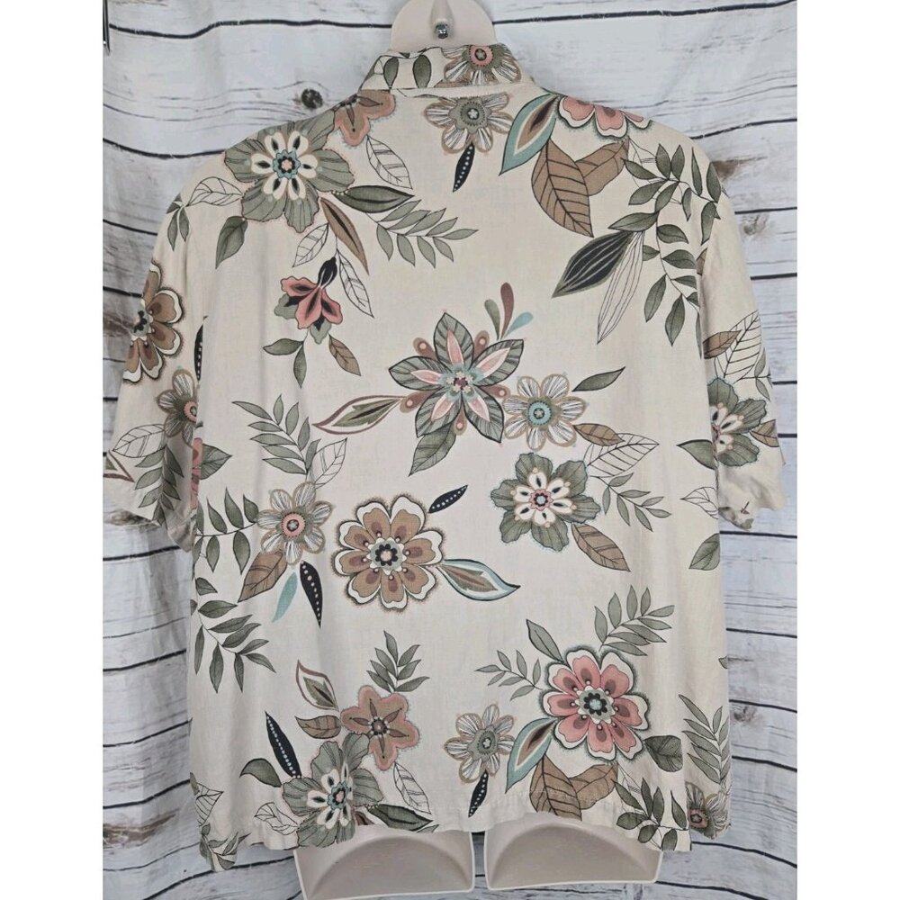 Hot Cotton Marc Ware Floral Linen Blend Top 3X Coastal Button Up Short Sleeves - Picture 5 of 7